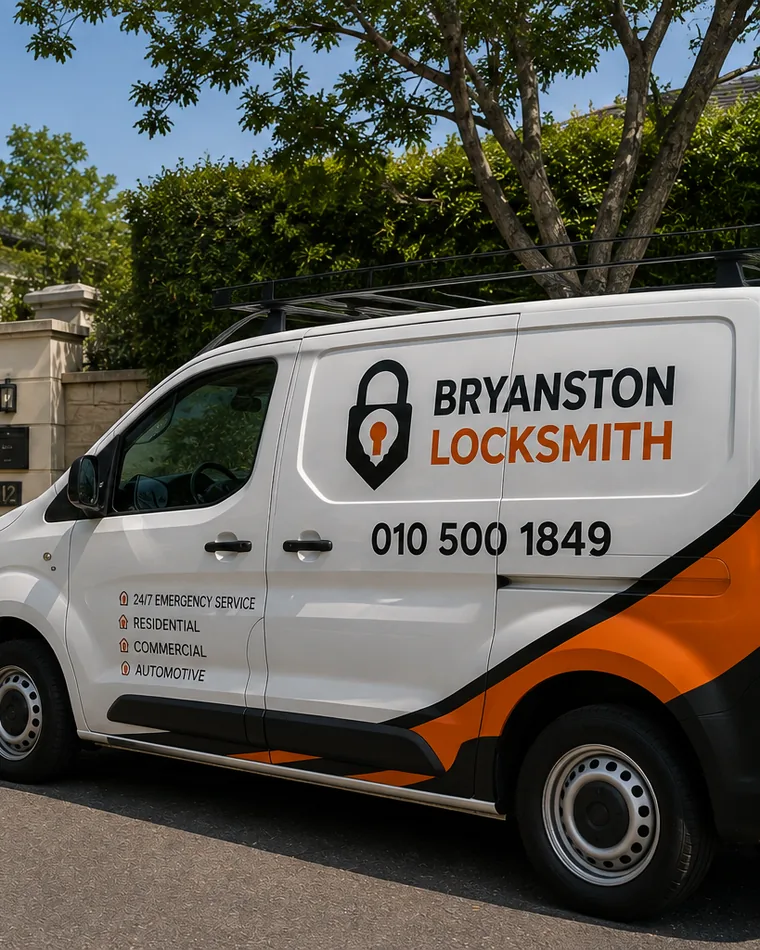 Bryanston Locksmith response vehicle parked outside a home in Bryanston
